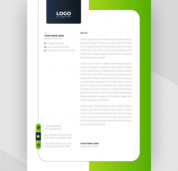 Green & black color creative letterhead template design. Free Vector