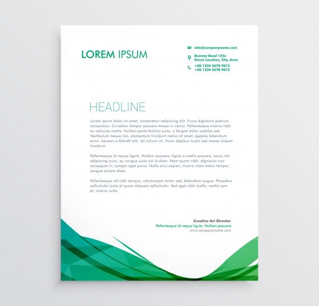 Green wavy shape letterhead vector design template Free Vector