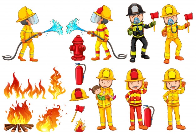 A group of firemen Free Vector