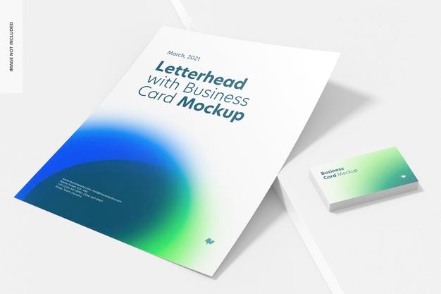 Letterhead with business card mockup, perspective Free Psd