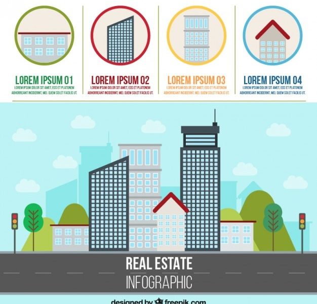 Real estate infographic with skyscrapers Free Vector