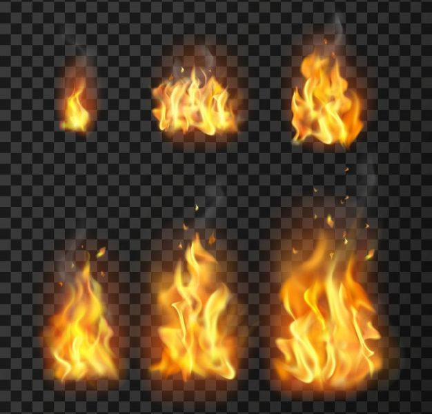 Realistic fire flames set Free Vector