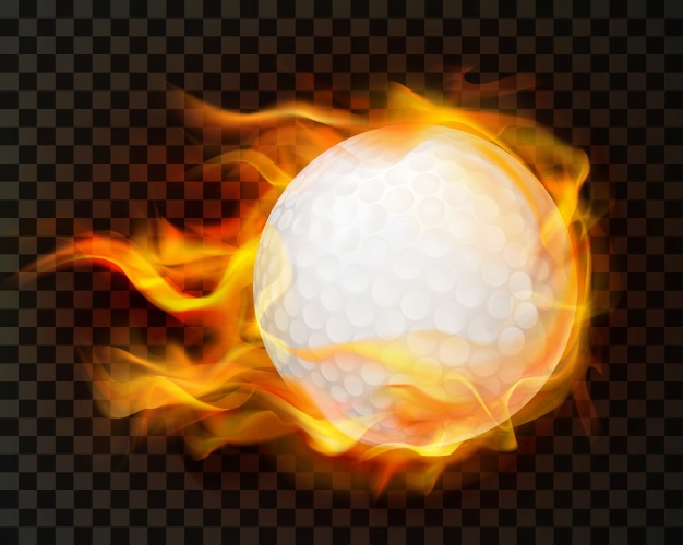 Realistic golf ball in fire Free Vector