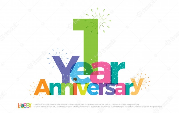 1 year anniversary celebration colorful logo with fireworks Premium Vector