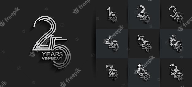 Anniversary set logo style with silver color Premium Vector