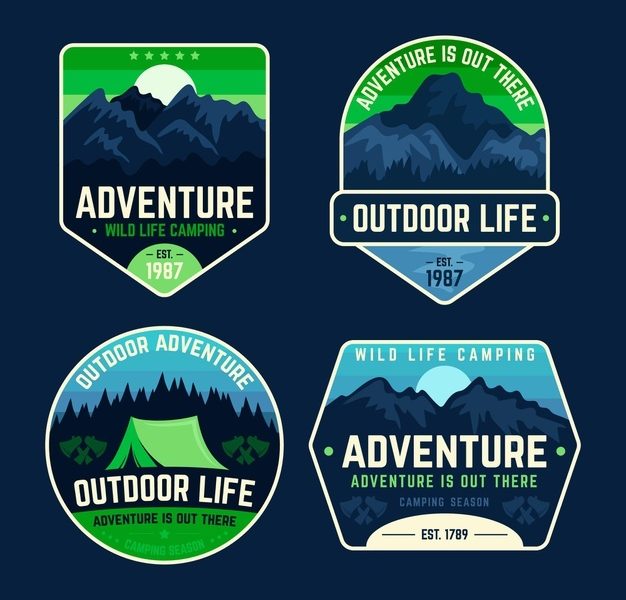 Camping and nature adventure badges Free Vector