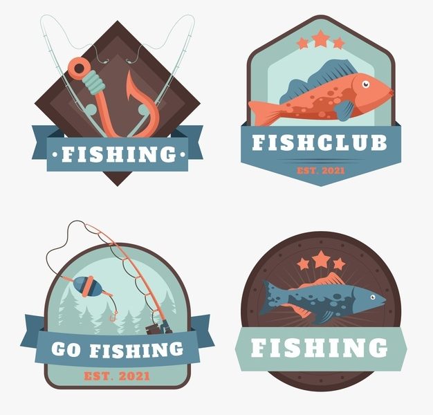 Detailed vintage fishing badge collection Free Vector