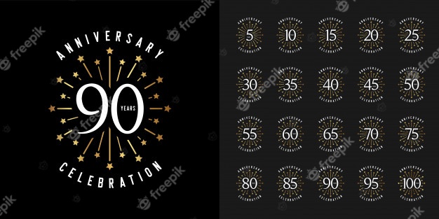 Firework anniversary celebration emblem set. Premium Vector