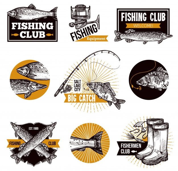 Fishing logo emblems set Free Vector