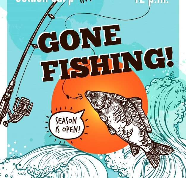 Hand drawn advertising fishing poster Free Vector