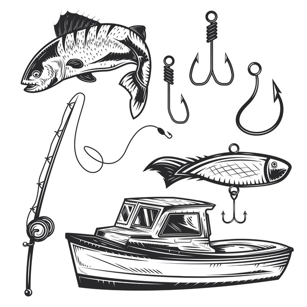 Set Fishing Elements Creating Your Own Badges Logos Labels Posters Etc 1284 44593