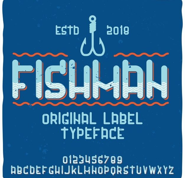 Vintage alphabet and logo typeface named fishman. Free Vector