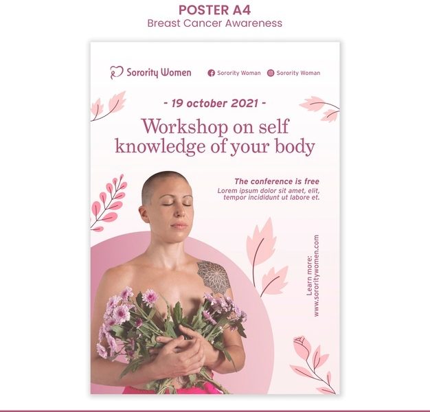 Breast cancer awareness vertical print template Free Psd