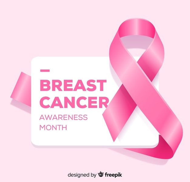 Breast cancer awareness with realistic ribbon Free Vector