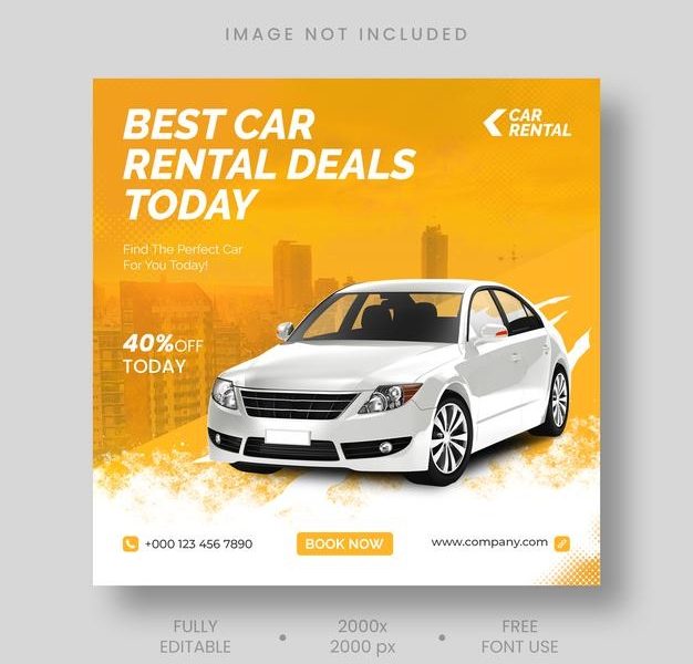 Car rental instagram social media post banner template Free Psd