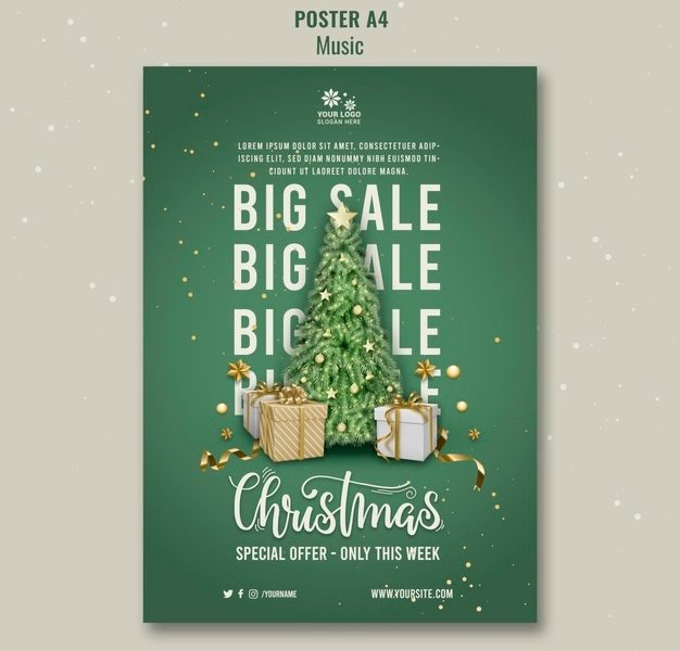 Christmas sale poster design template Free Psd