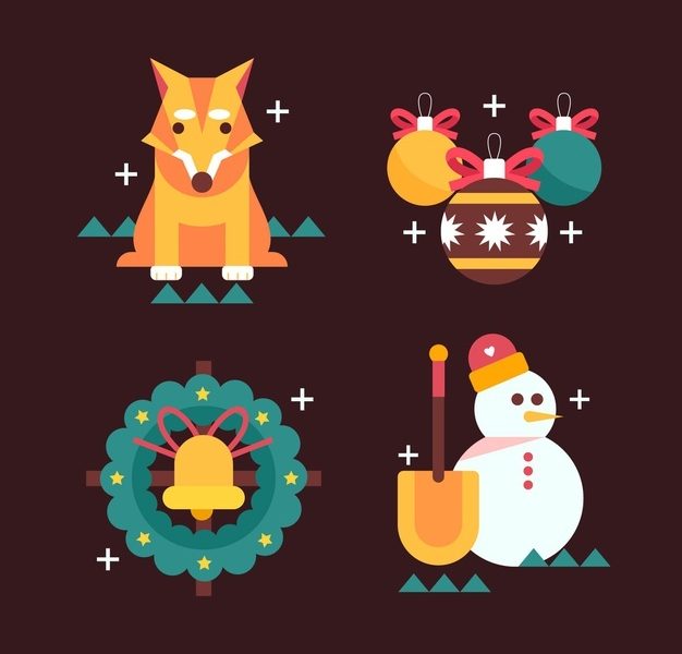 Flat christmas elements collection Free Vector