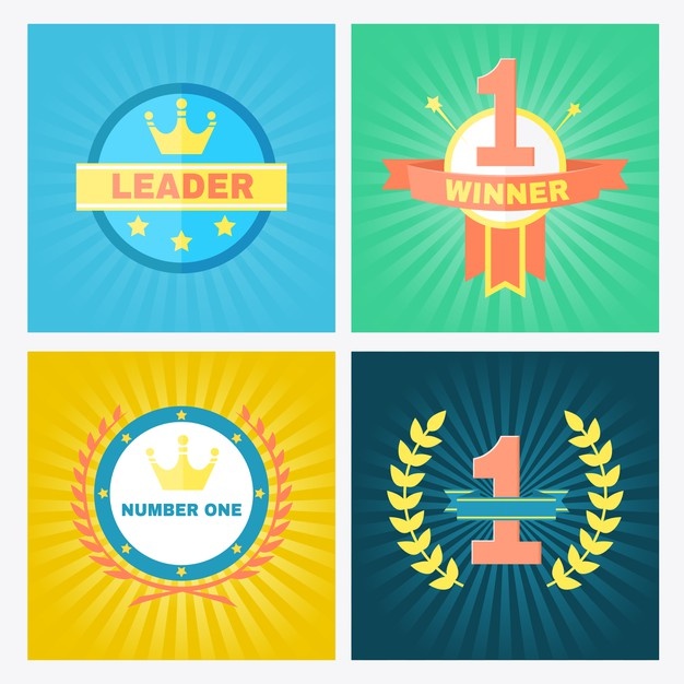 Flat Circular Vector Winner Emblems Incorporating Number 1 Crowns Laurel Wreaths 1284 43515