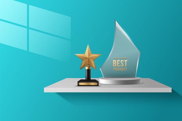 Glass award trophy or winner prize realistic vector illustration Free Vector