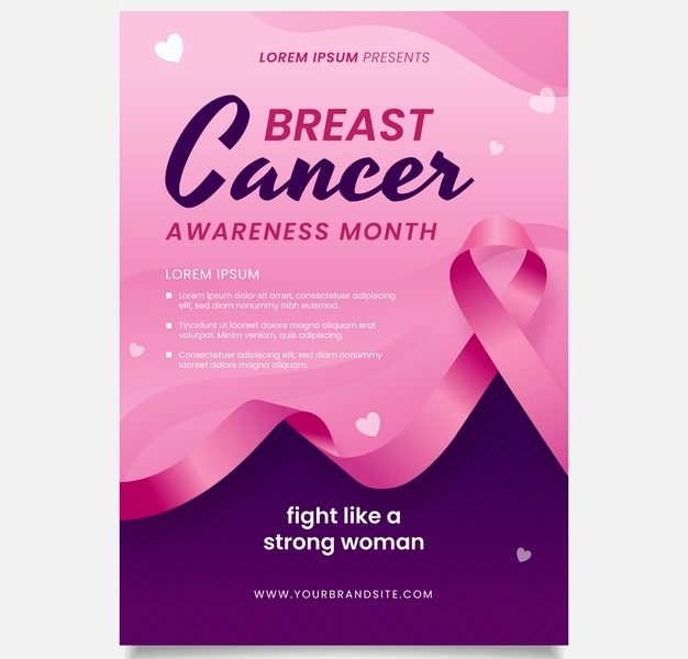 Gradient breast cancer awareness month vertical poster template Free Vector