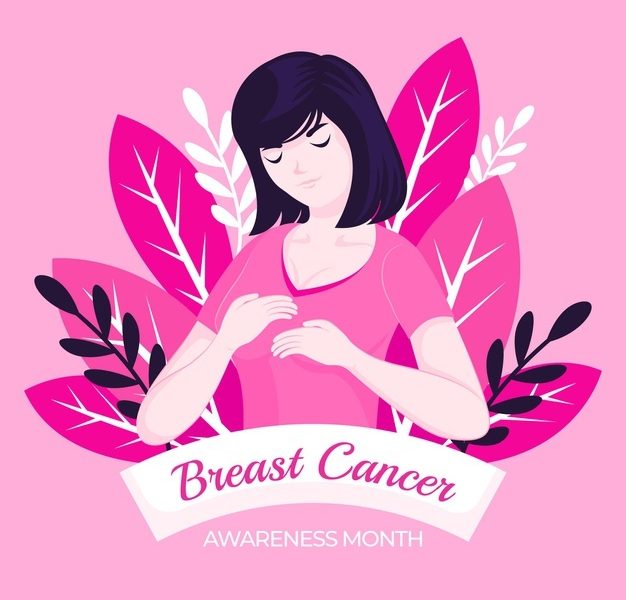 Hand drawn flat breast cancer awareness month illustration Free Vector