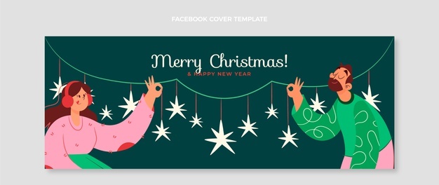 Hand drawn flat christmas social media cover template Free Vector