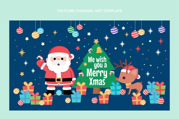 Hand drawn flat christmas youtube channel art Free Vector