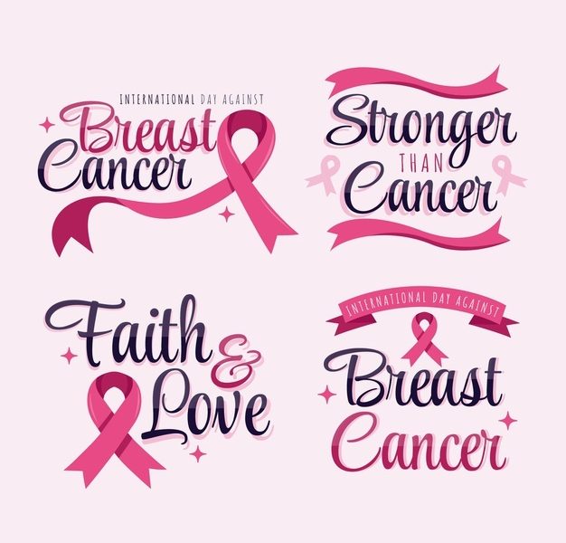 Hand drawn flat international day against breast cancer lettering labels collection Free Vector
