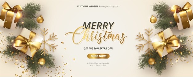 Realistic Christmas Banner With White Gold Decoration 1361 2997