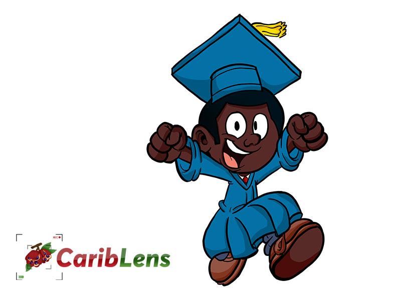 African Black Cartoon Graduate Student Jumping For Joy At Graduation