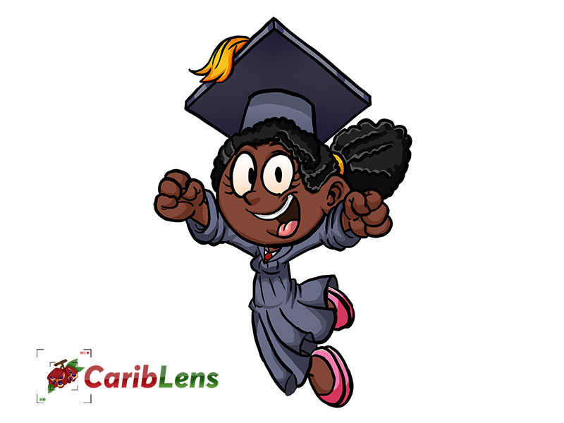 Cartoon Afrcain Black Girl College Graduate Jumping For Joy