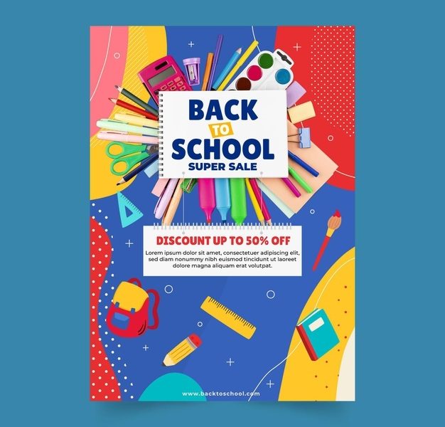 Back to school vertical sale flyer template with photo Free Vector