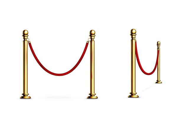 Barrier with rope and gold poles fence for red carpet or vip event Free Vector