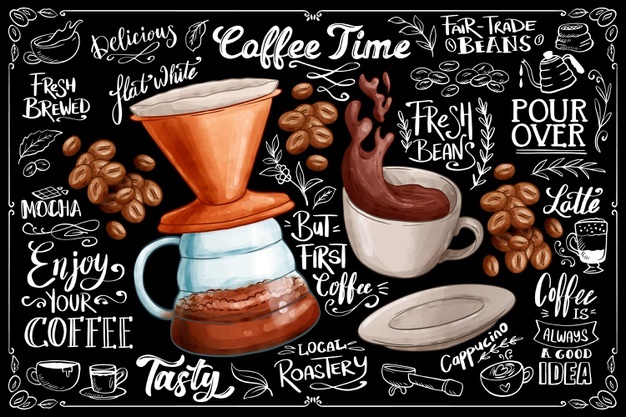 Blackboard background with coffee Free Vector