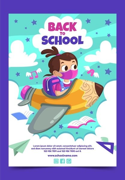 Cartoon back to school vertical poster template Free Vector