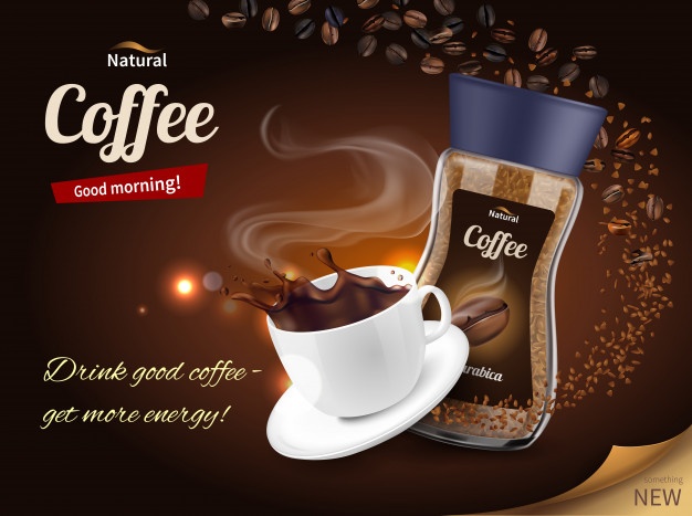 Coffee advertisement realistic composition Free Vector