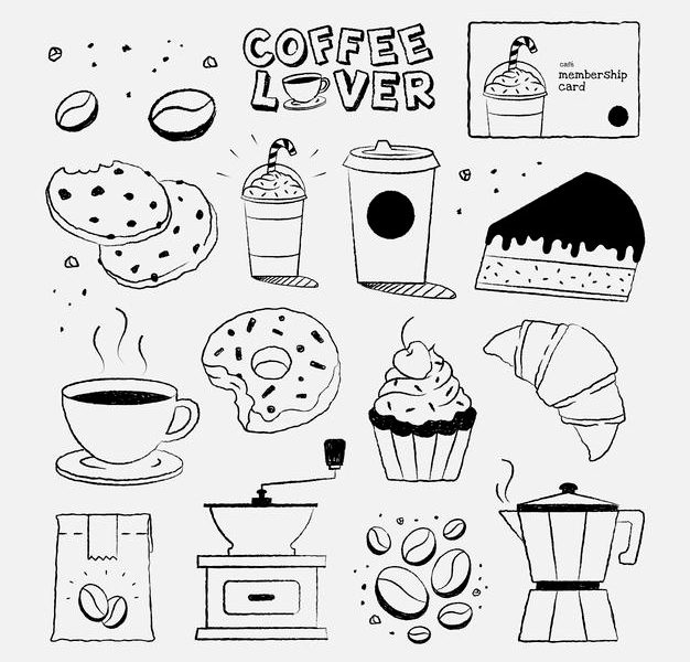 Coffee & cake design element vector set Free Vector
