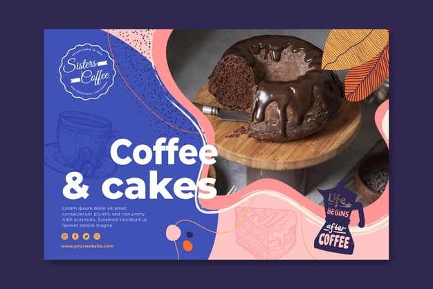 Coffee and cakes shop banner template Free Vector