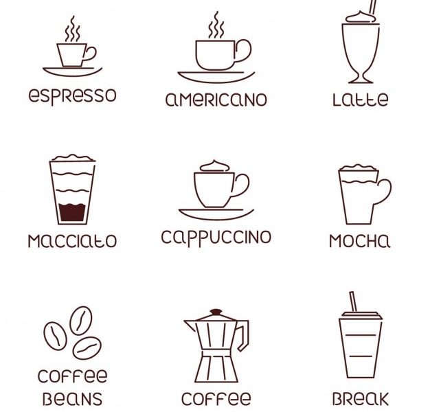 Coffee icons, outline Free Vector