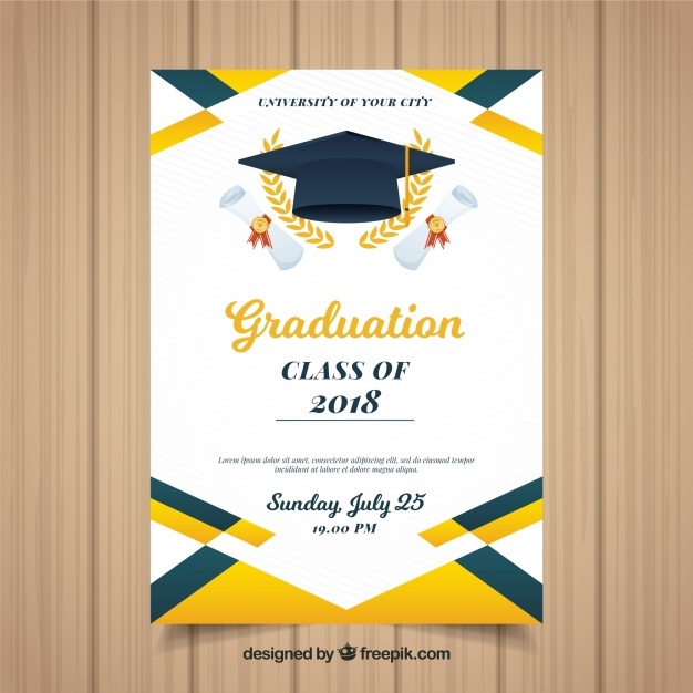 Colorful graduation invitation template with flat design Free Vector ...