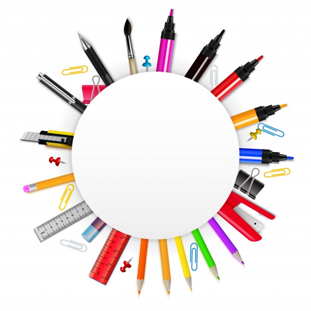 Colorful Realistic Frame Form Circle With Various Stationery Items White Background Vector Illustration 98292 136