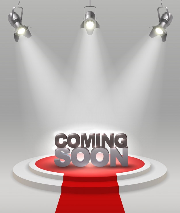 Coming Soon Colored Composition Stage With Red Carpet That Spotlights Illuminate Vector Illustration 1284 33546