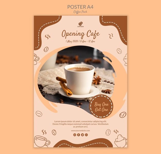 Cup of coffee poster print template Free Psd