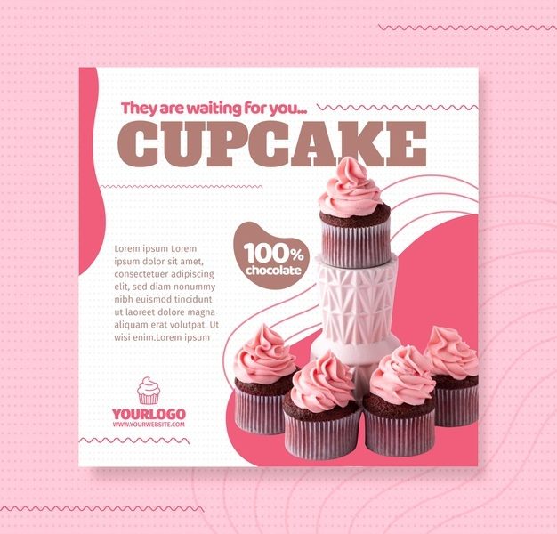 Delicious cupcake square flyer template Free Vector