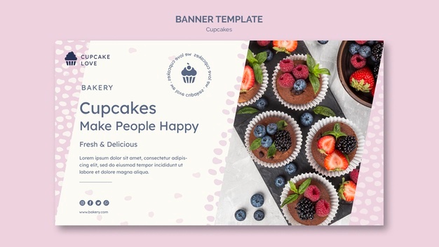 Delicious cupcakes banner template Free Psd