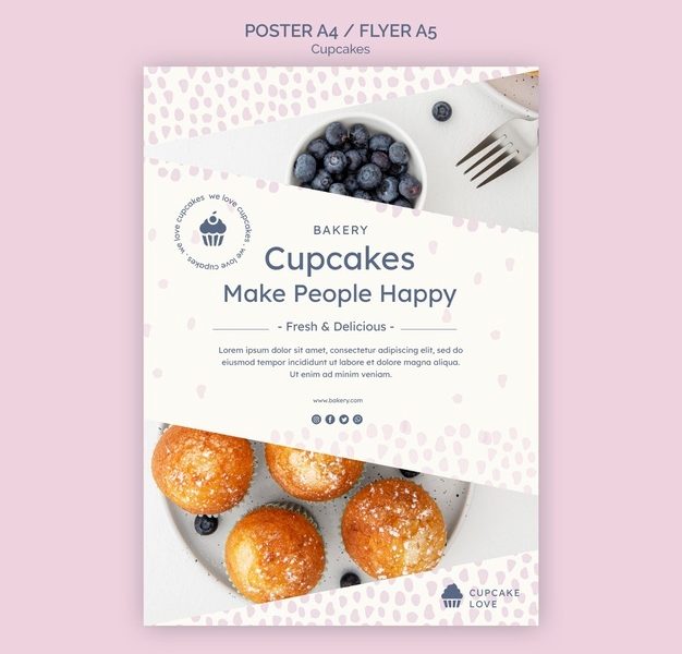 Delicious cupcakes flyer template Free Psd