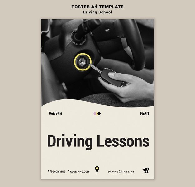 Driving school poster design template Free Psd