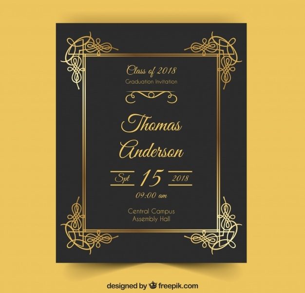 Elegant graduation invitation template with golden style Free Vector Elegant graduation invitation template with golden style Free Vector