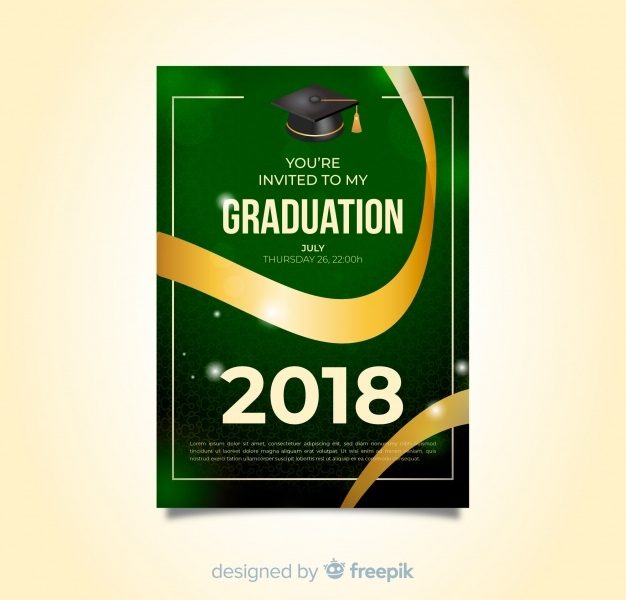 Elegant graduation invitation with realistic design Free Vector Elegant graduation invitation with realistic design Free Vector