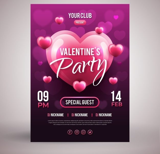 Flat valentine’s day party flyer template Free Vector